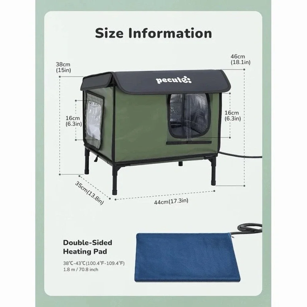 Heated Outdoor Cat House with Heating‎ Pad Weatherproof Insulated Winter Shelter